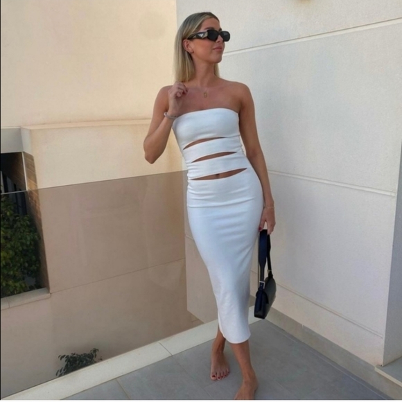 Zara Cut Out * Maxi Dress White - Picture 4 of 16